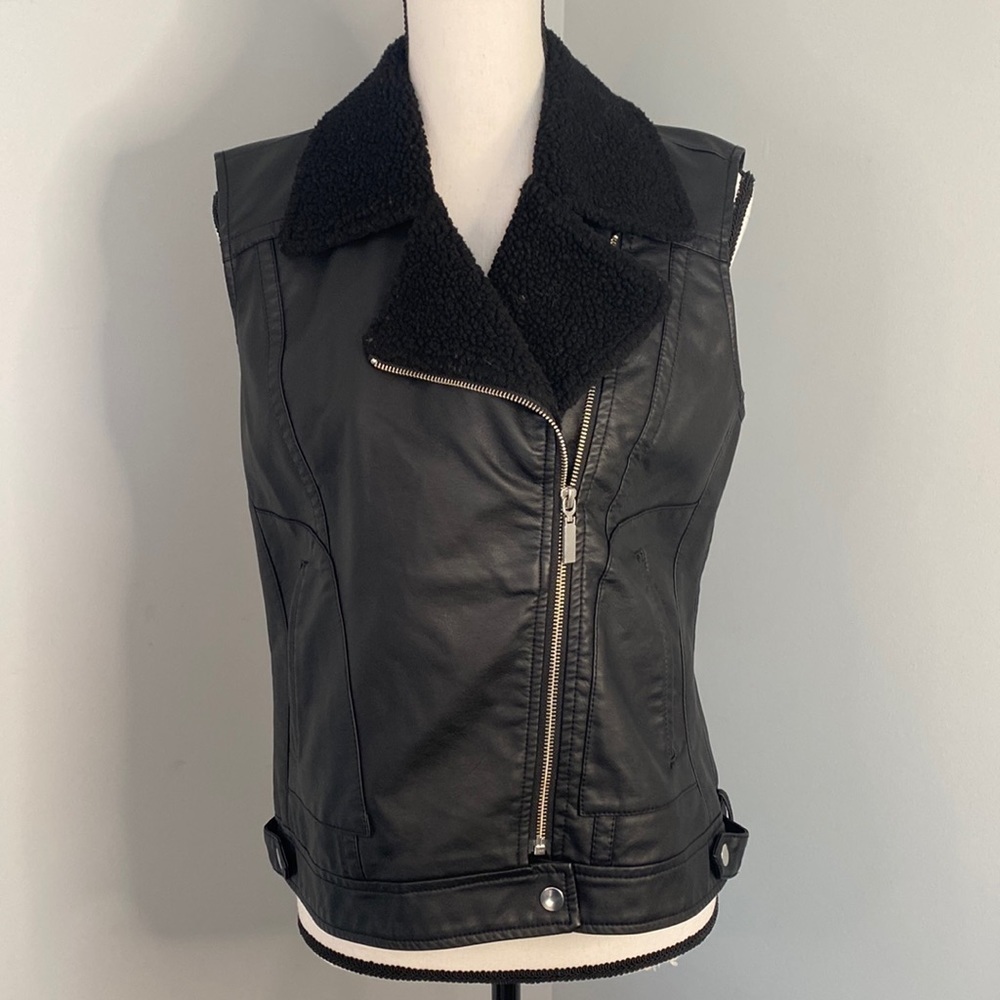 Black Biker Girl Faux Leather Jacket Zip Vest